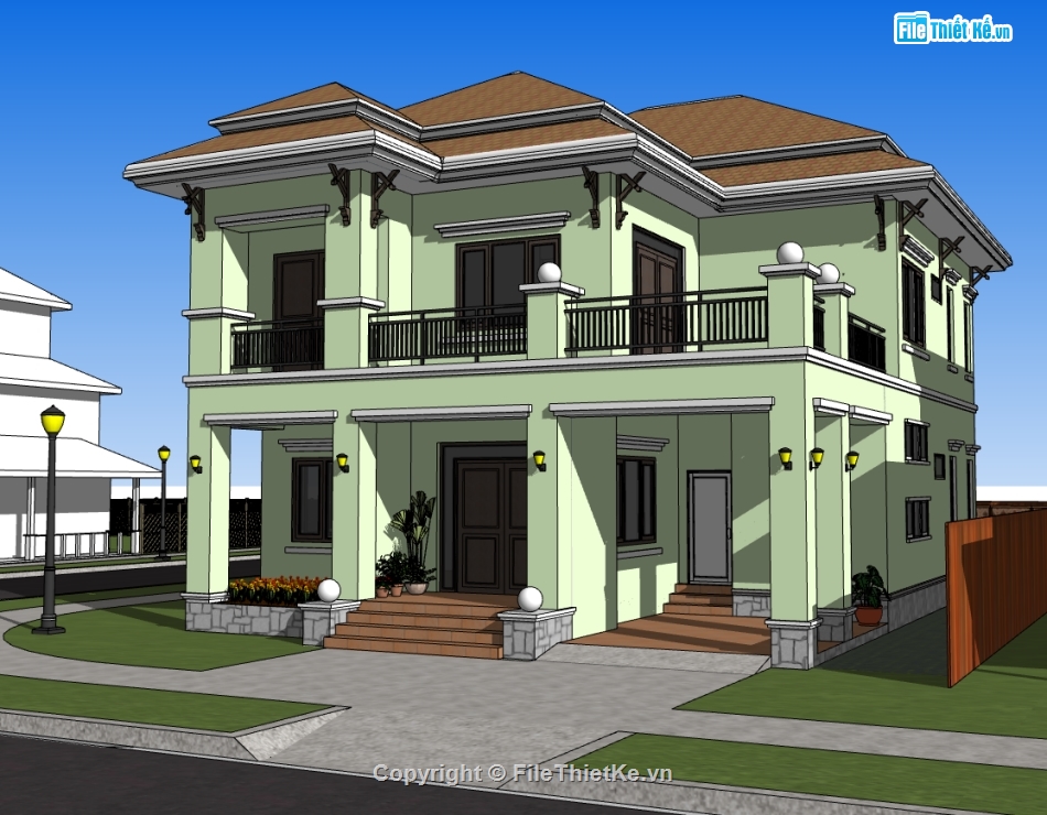 biệt thự 2 tầng,su biệt thự,sketchup biệt thự