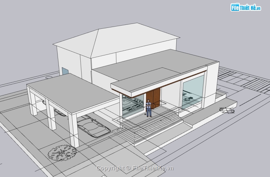 biệt thự 2 tầng,su biệt thự,sketchup biệt thự 2 tầng