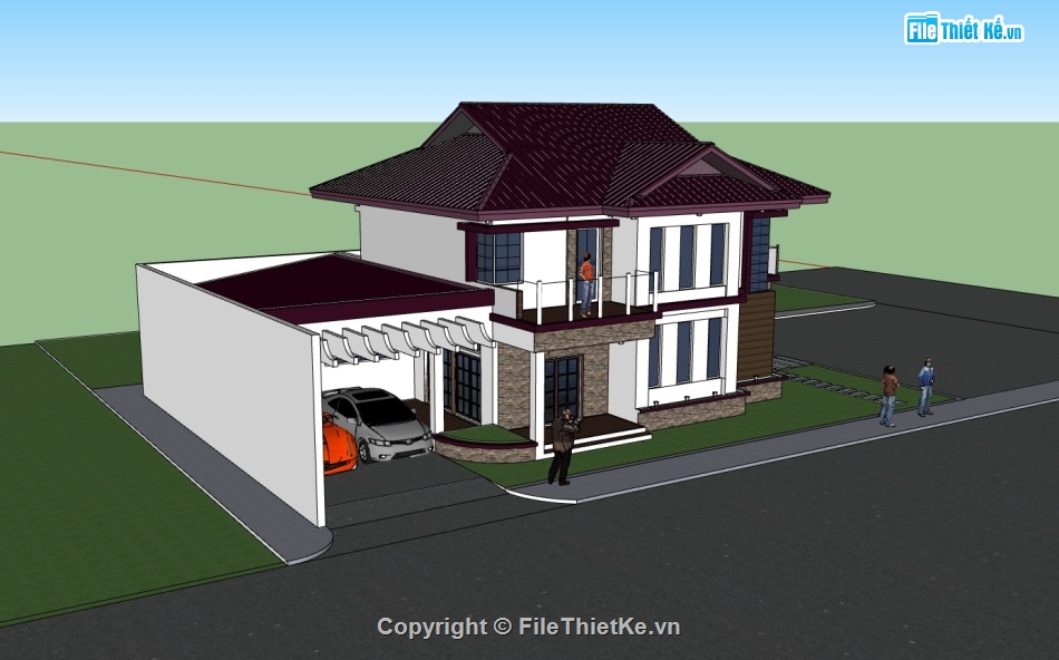 biệt thự 2 tầng,su biệt thự,sketchup biệt thự