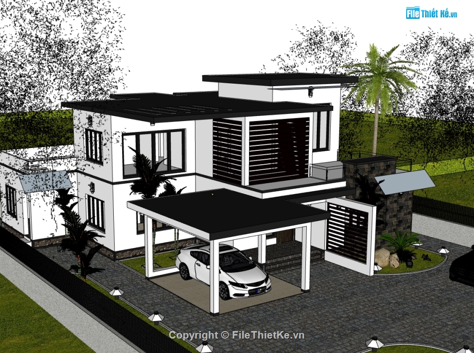 biệt thự 2 tầng,su biệt thự,sketchup biệt thự