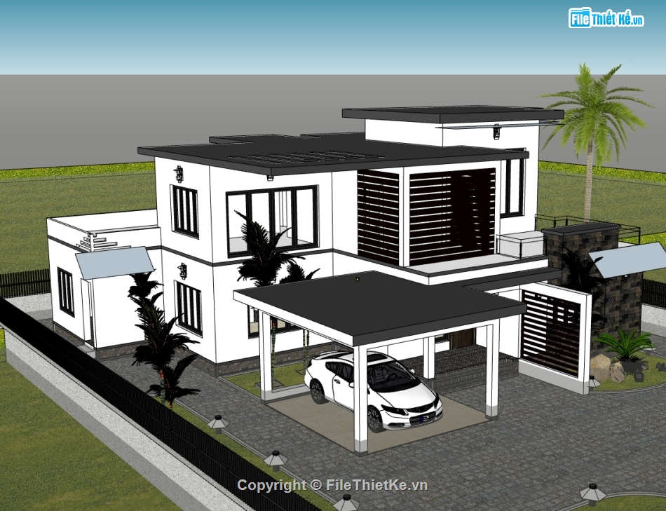 su biệt thự,sketchup biệt thự,biệt thự 2 tầng