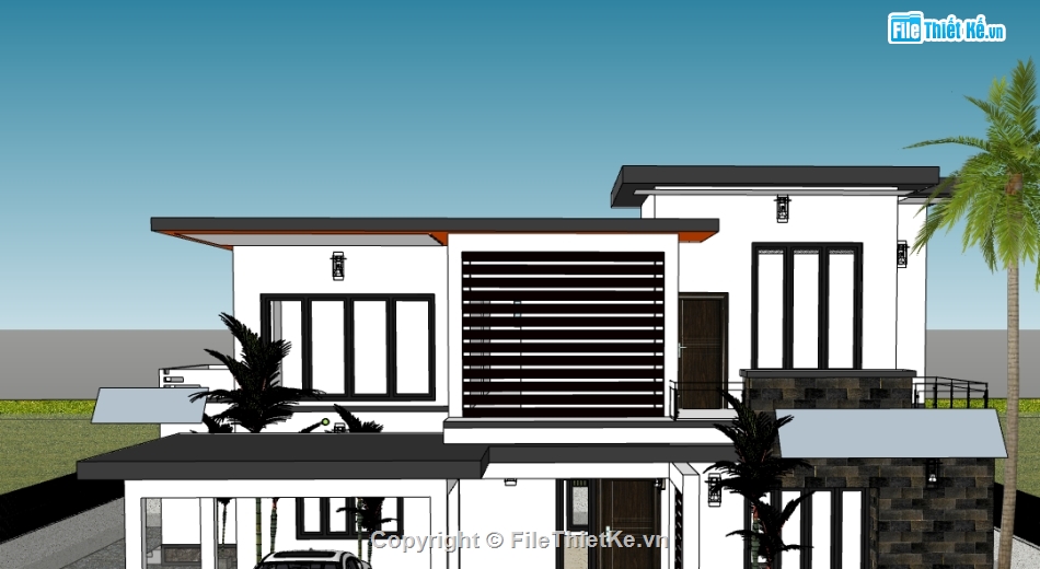 su biệt thự,sketchup biệt thự,biệt thự 2 tầng