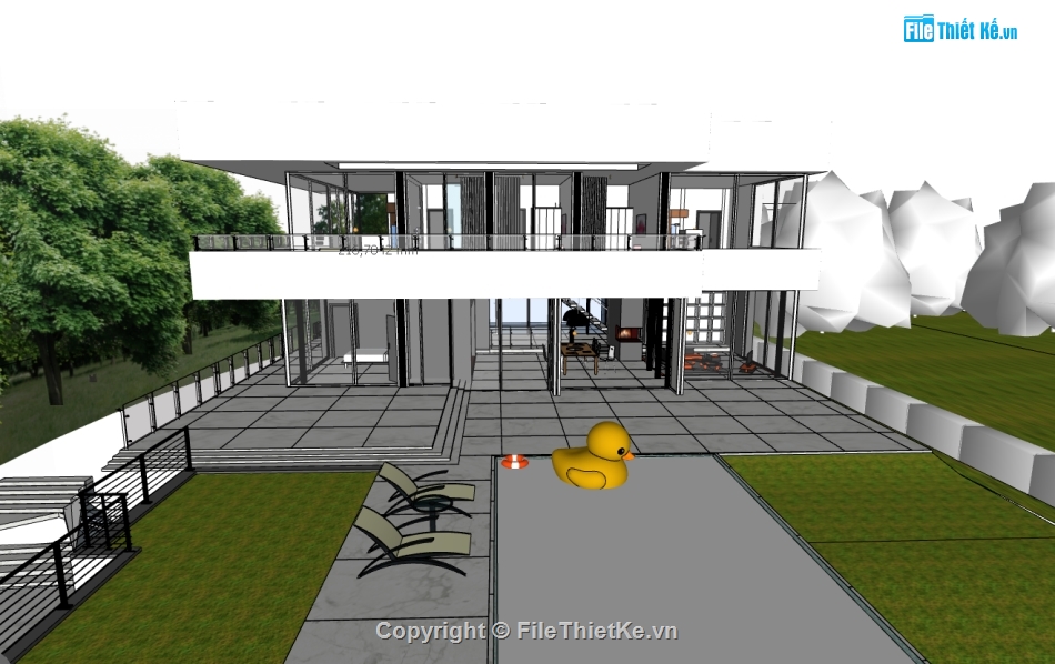 biệt thự 2 tầng,su biệt thự,sketchup biệt thự