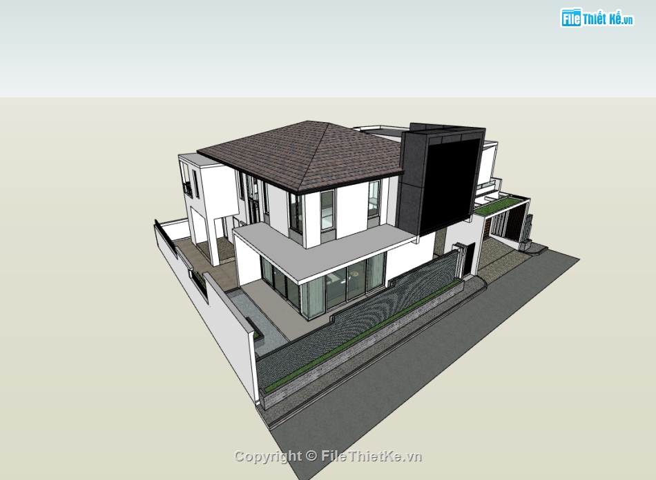 biệt thự 2 tầng,su biệt thự,sketchup biệt thự