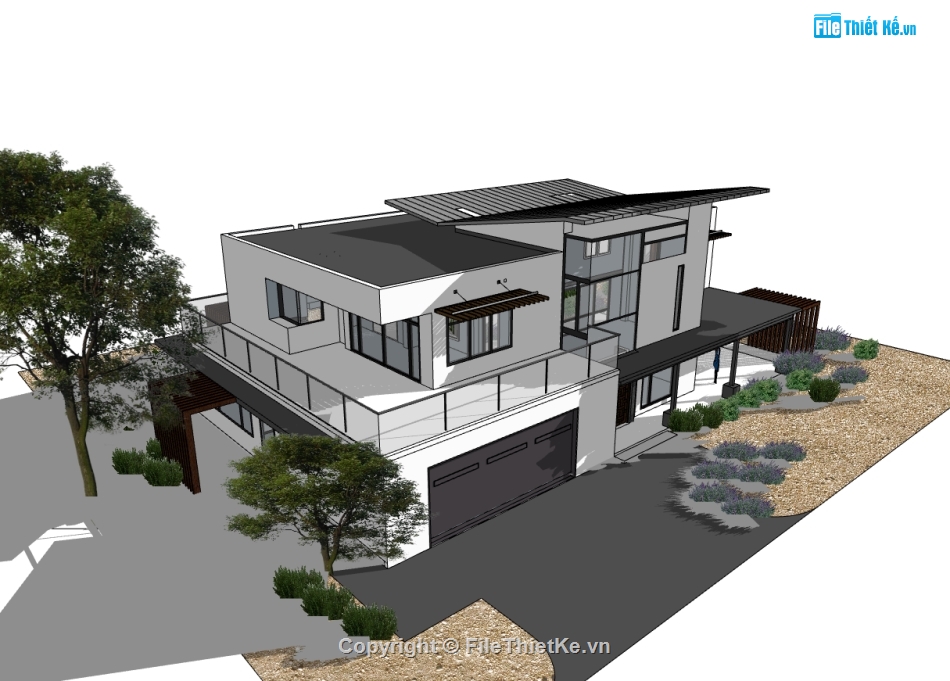 biệt thự 2 tầng,su biệt thự,sketchup biệt thự