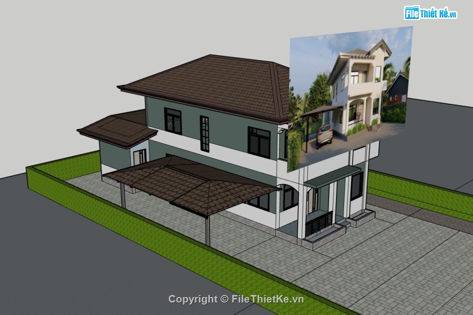 biệt thự 2 tầng,su biệt thự,sketchup biệt thự