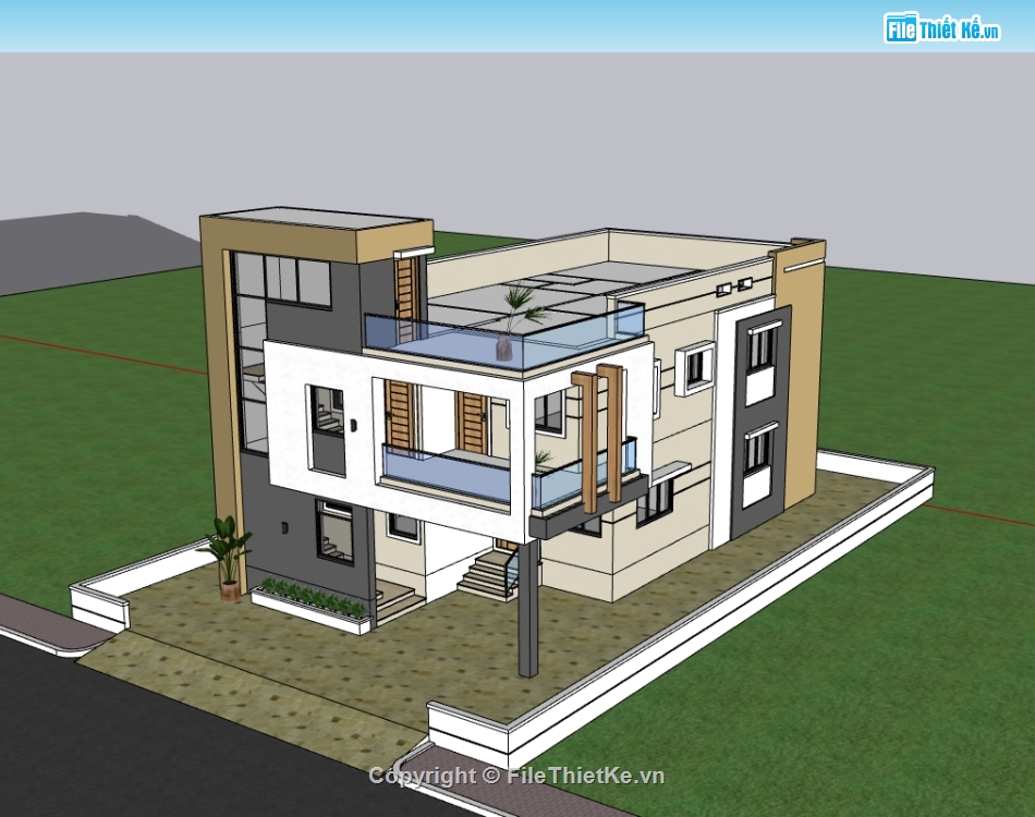 biệt thự 2 tầng,su biệt thự,sketchup biệt thự