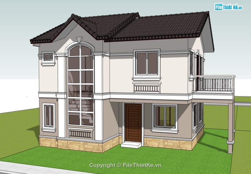 biệt thự 2 tầng,su biệt thự,sketchup biệt thự