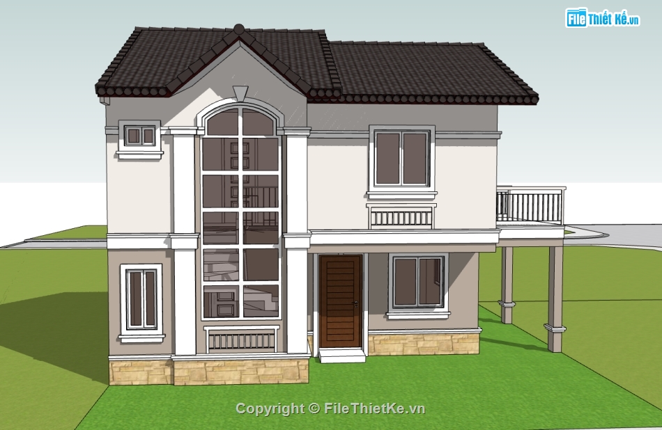 biệt thự 2 tầng,su biệt thự,sketchup biệt thự