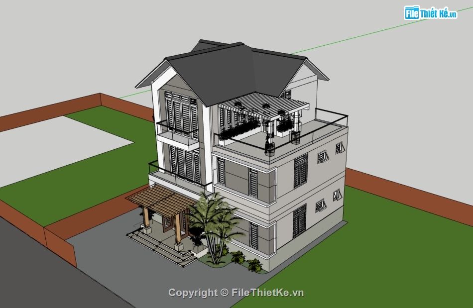 su biệt thự,sketchup biệt thự,biệt thự 2 tầng