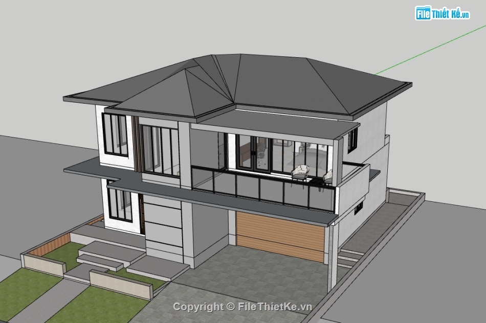 biệt thự,su biệt thự 2 tầng,sketchup biệt thự