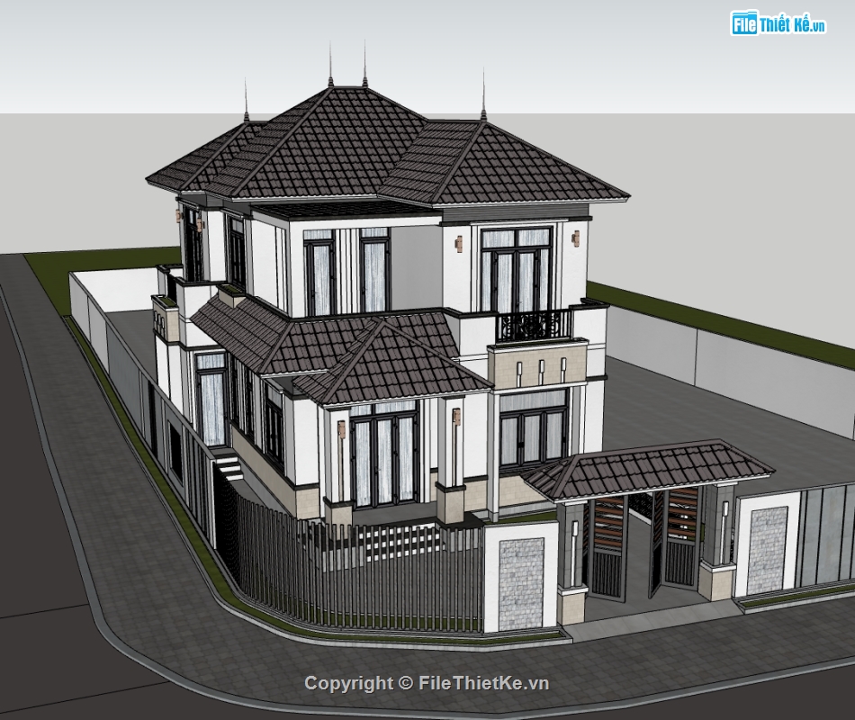 biệt thự 2 tầng,su biệt thự,sketchup biệt thự,su biệt thự 2 tầng