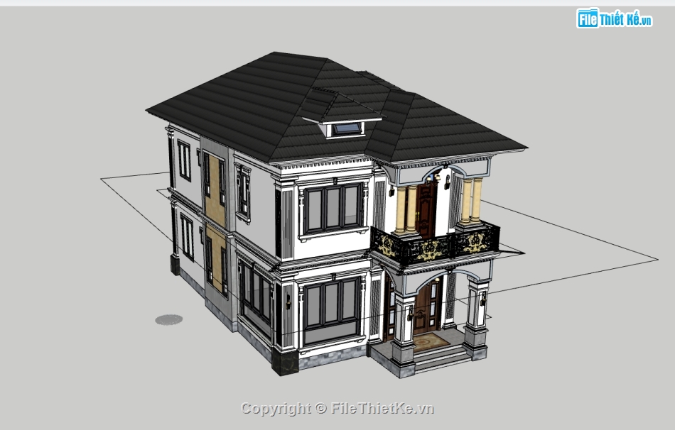 biệt thự 2 tầng,su biệt thự,sketchup biệt thự