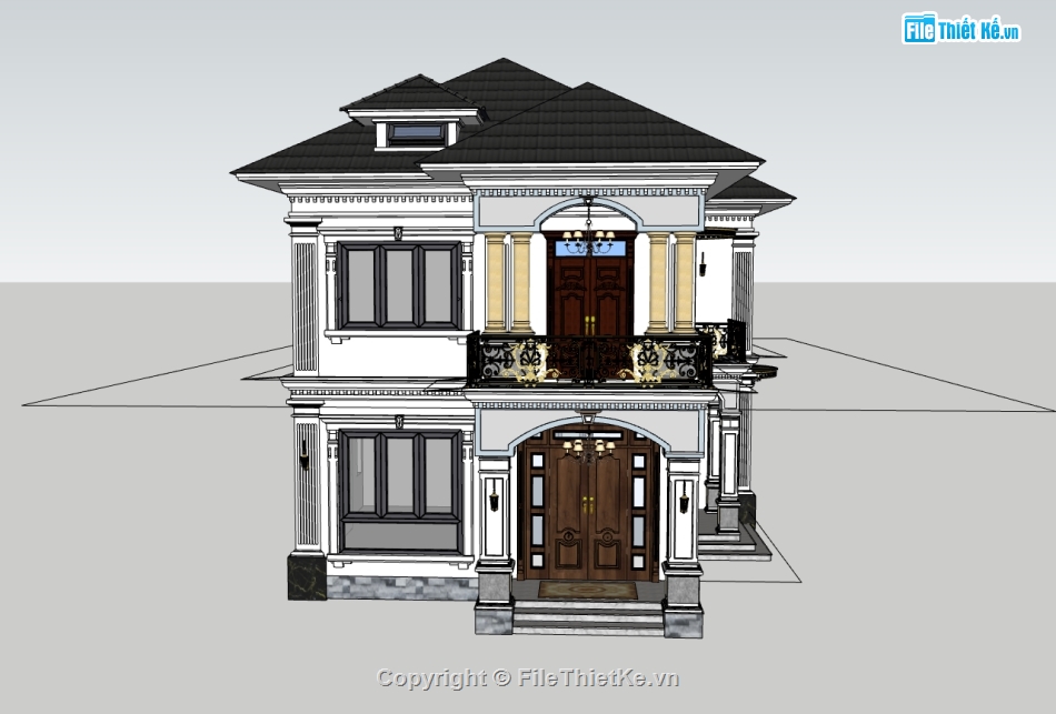 biệt thự 2 tầng,su biệt thự,sketchup biệt thự