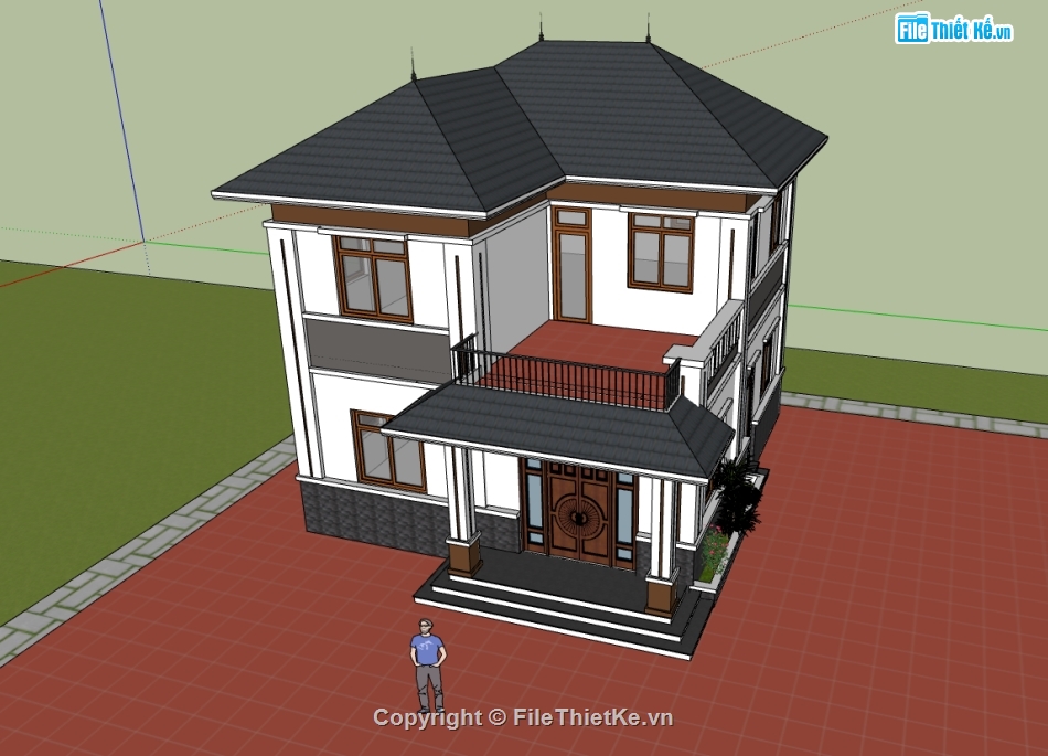 biệt thự 2 tầng,su biệt thự,sketchup biệt thự