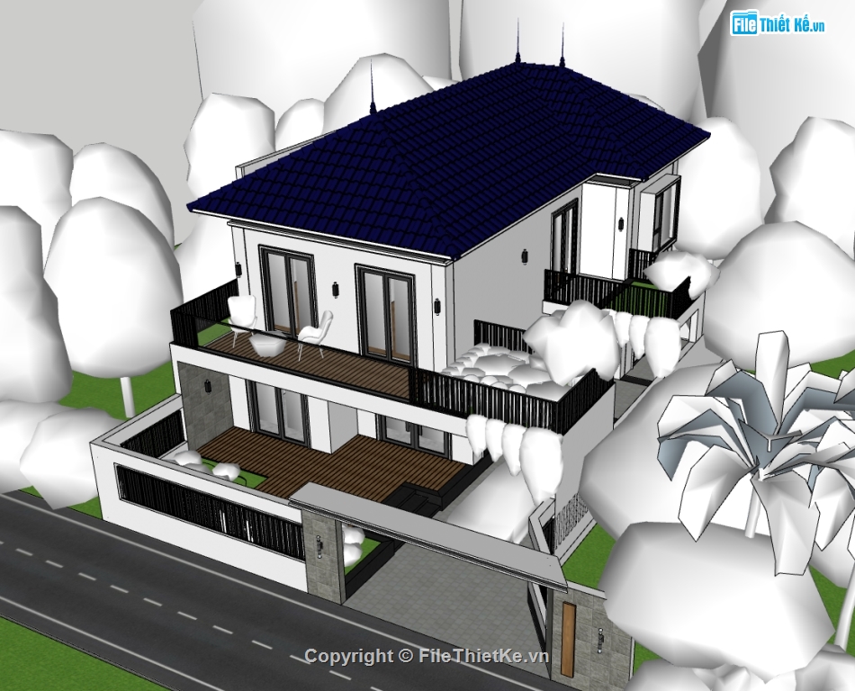 biệt thự 2 tầng,su biệt thự,sketchup biệt thự