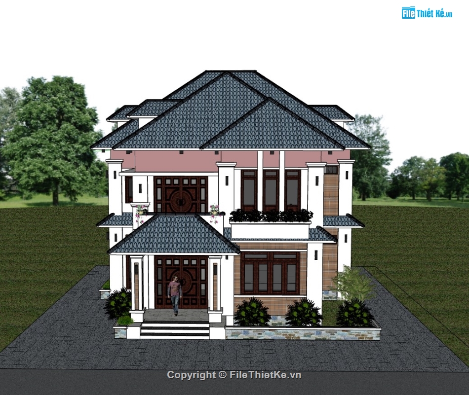 su biệt thự,sketchup biệt thự,sketchup biệt thự 2 tầng,su biệt thự 2 tầng mái nhật