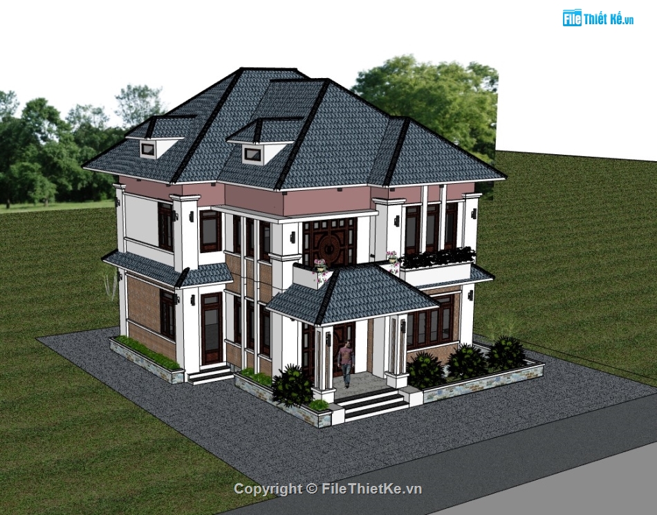 su biệt thự,sketchup biệt thự,sketchup biệt thự 2 tầng,su biệt thự 2 tầng mái nhật