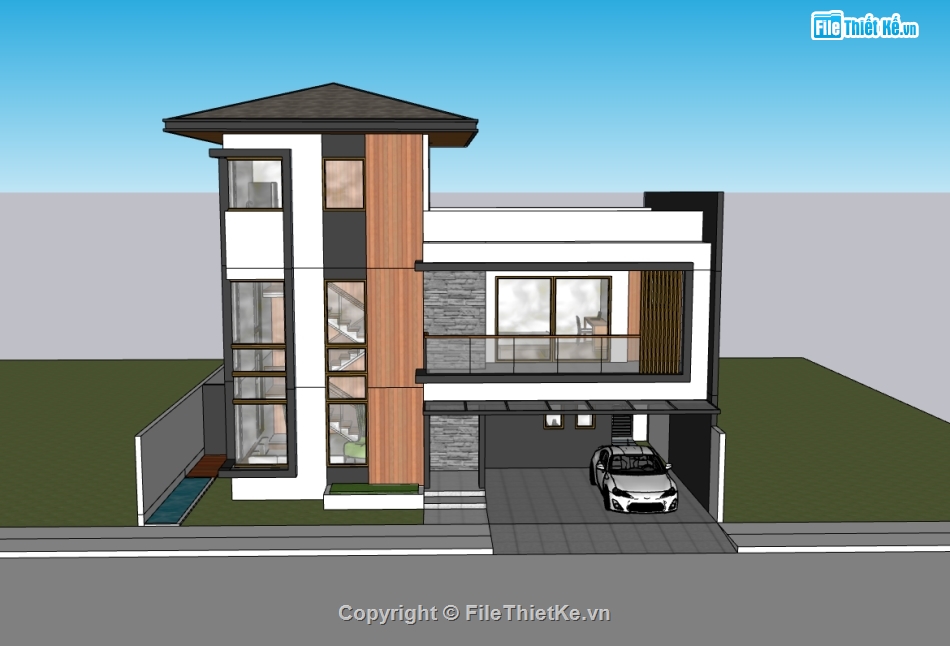 biệt thự 3 tầng,su biệt thự,sketchup biệt thự