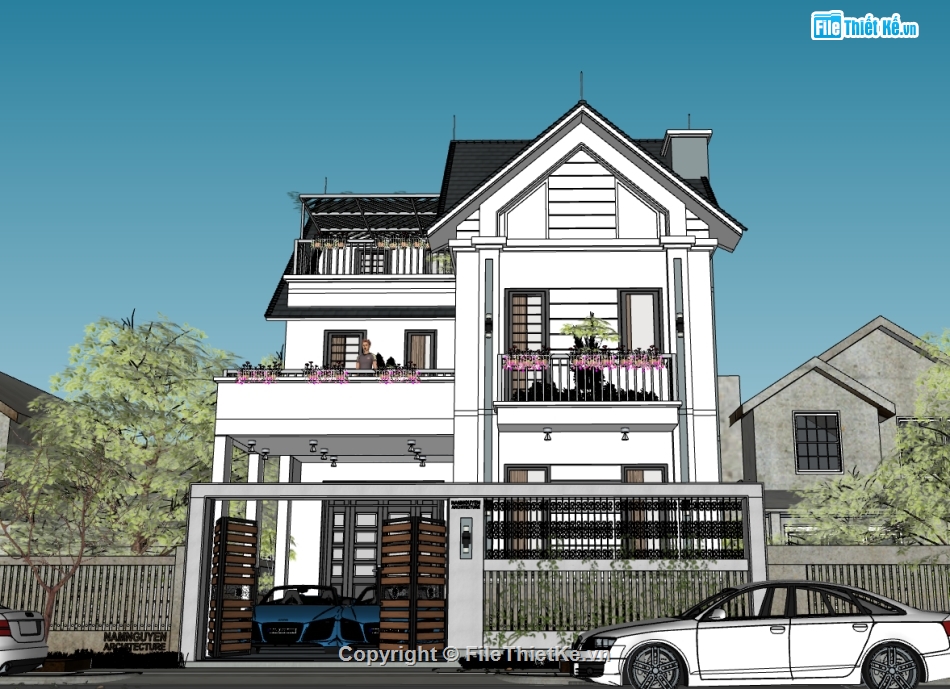 biệt thự 3 tầng,su biệt thự,sketchup biệt thự