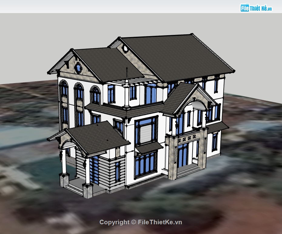 biệt thự 3 tầng,su biệt thự,sketchup biệt thự