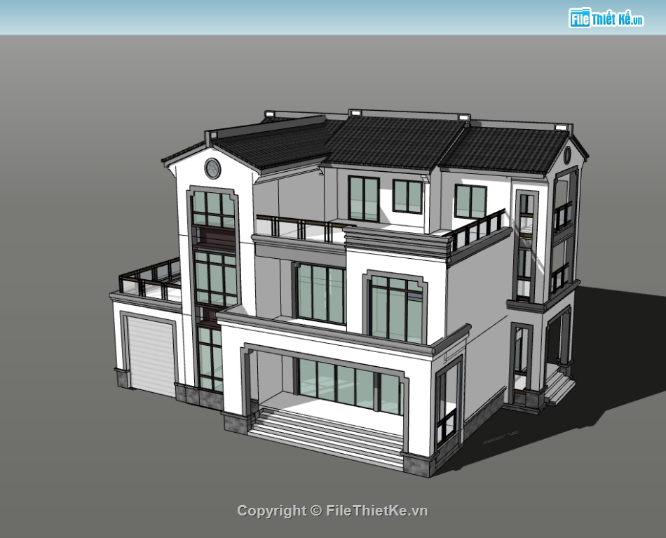 biệt thự 3 tầng,su biệt thự,sketchup biệt thự