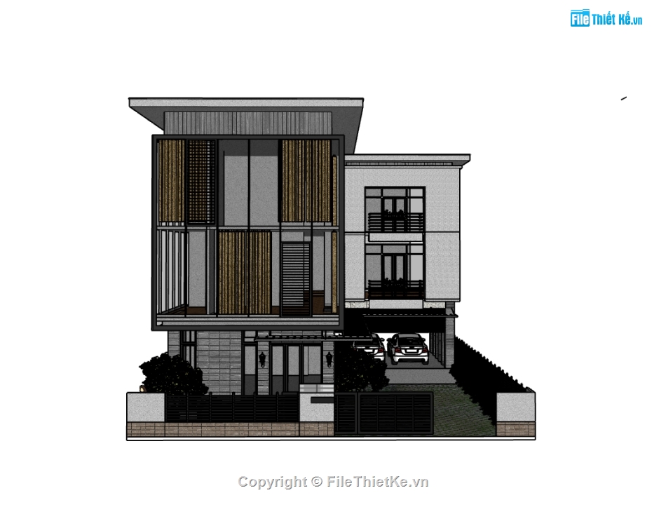 biệt thự 3 tầng,su biệt thự,sketchup biệt thự