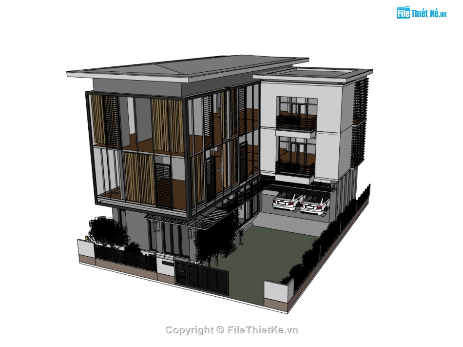 biệt thự 3 tầng,su biệt thự,sketchup biệt thự