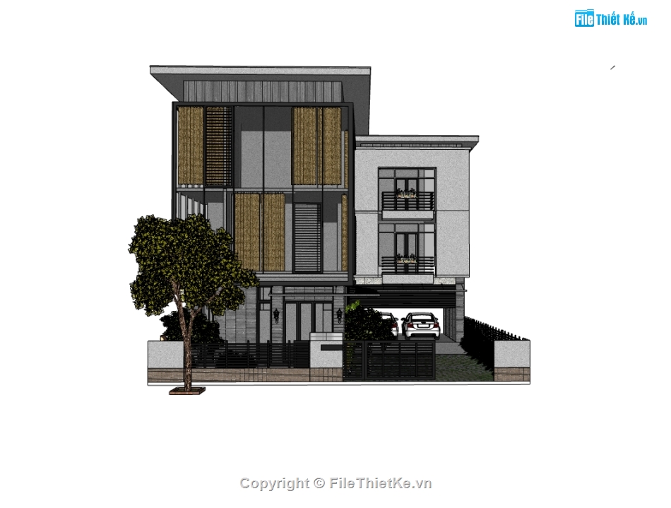 biệt thự 3 tầng,su biệt thự,sketchup biệt thự