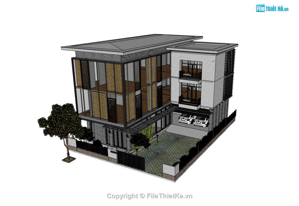 biệt thự 3 tầng,su biệt thự,sketchup biệt thự