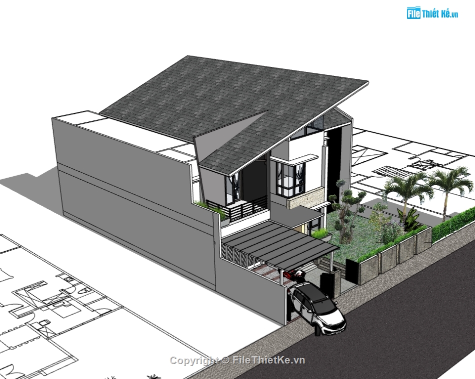 biệt thự 3 tầng,su biệt thự,sketchup biệt thự