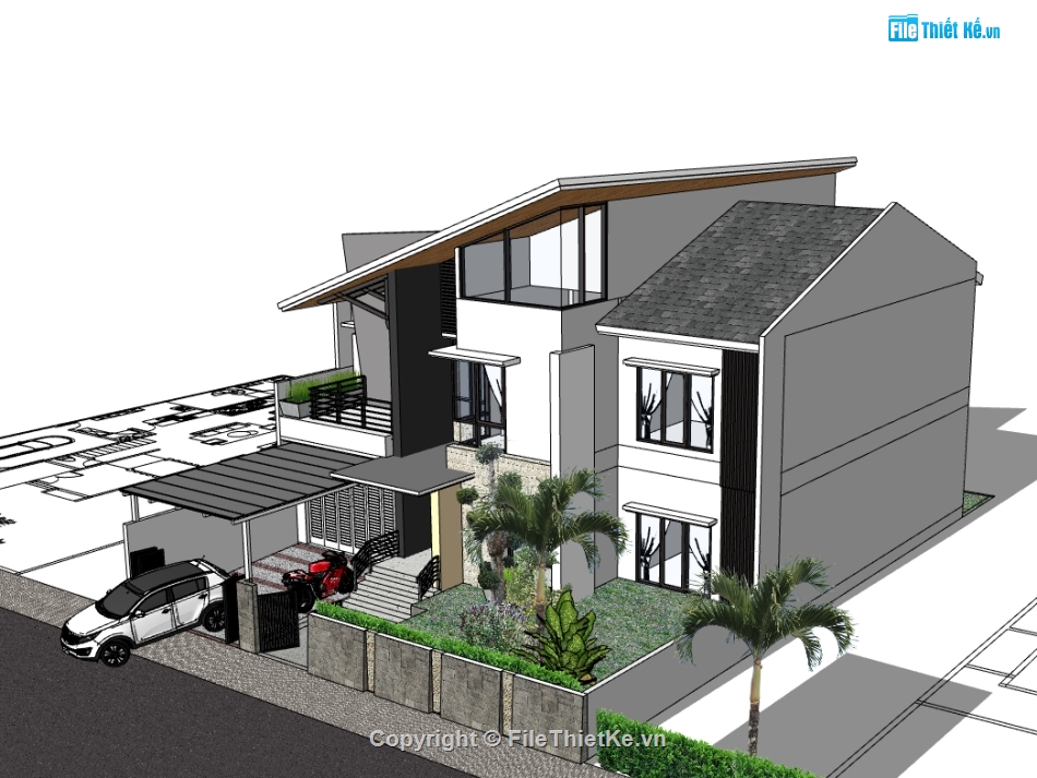 biệt thự 3 tầng,su biệt thự,sketchup biệt thự