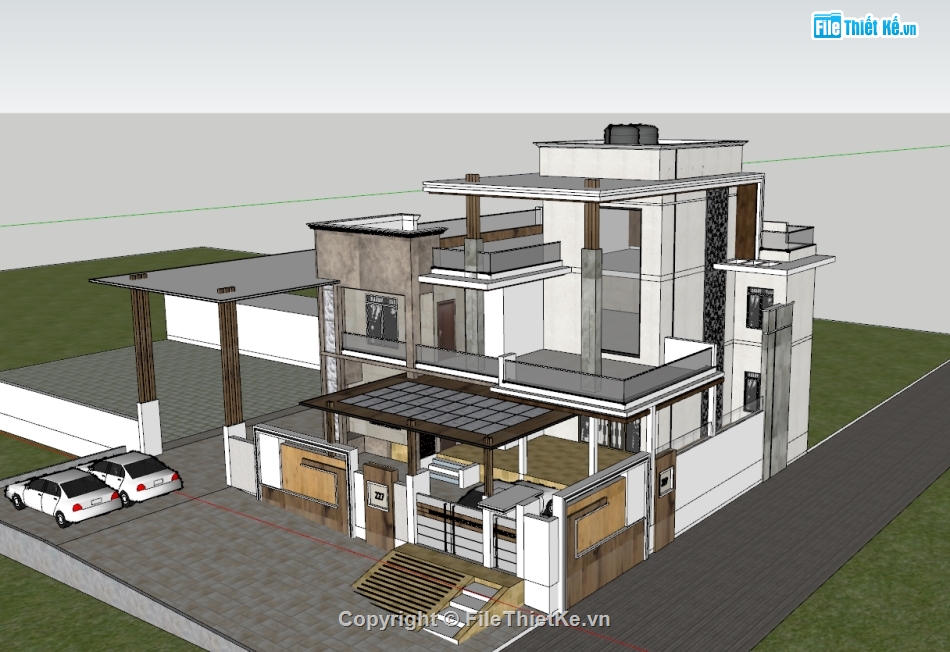 biệt thự 3 tầng,su biệt thự,sketchup biệt thự