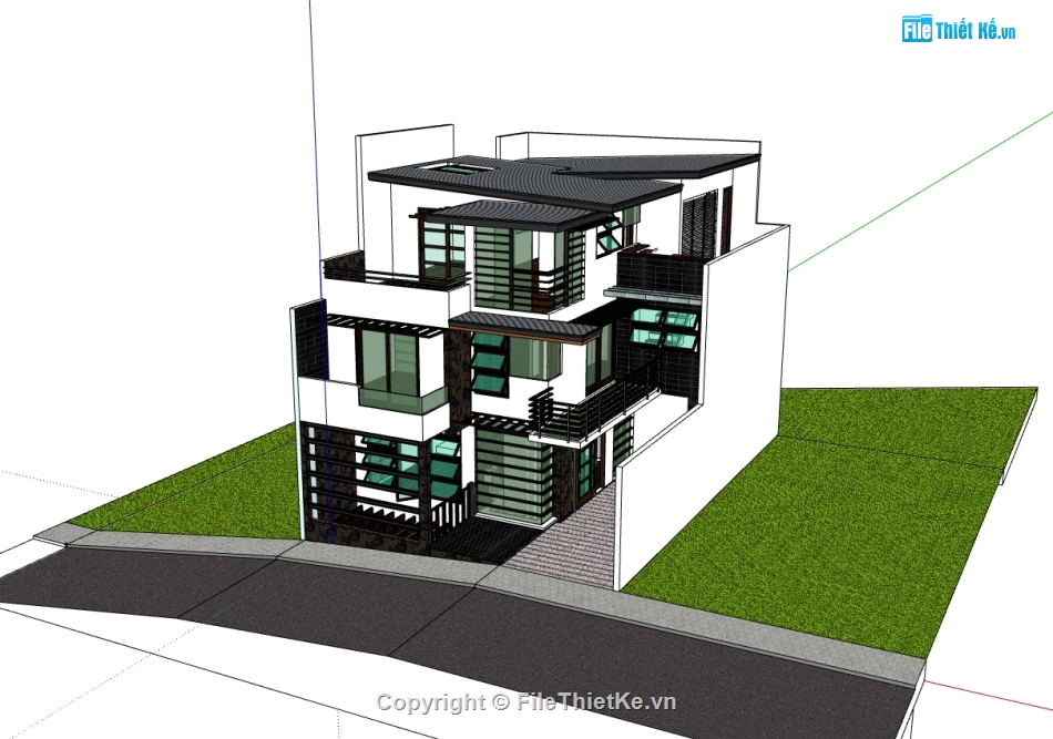 biệt thự 3 tầng,su biệt thự,sketchup biệt thự 3 tầng