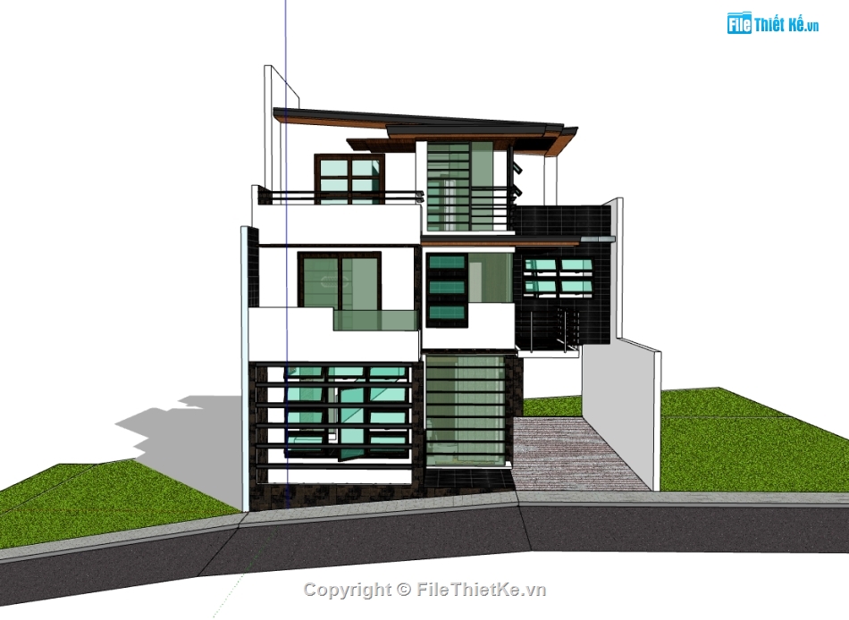 biệt thự 3 tầng,su biệt thự,sketchup biệt thự 3 tầng