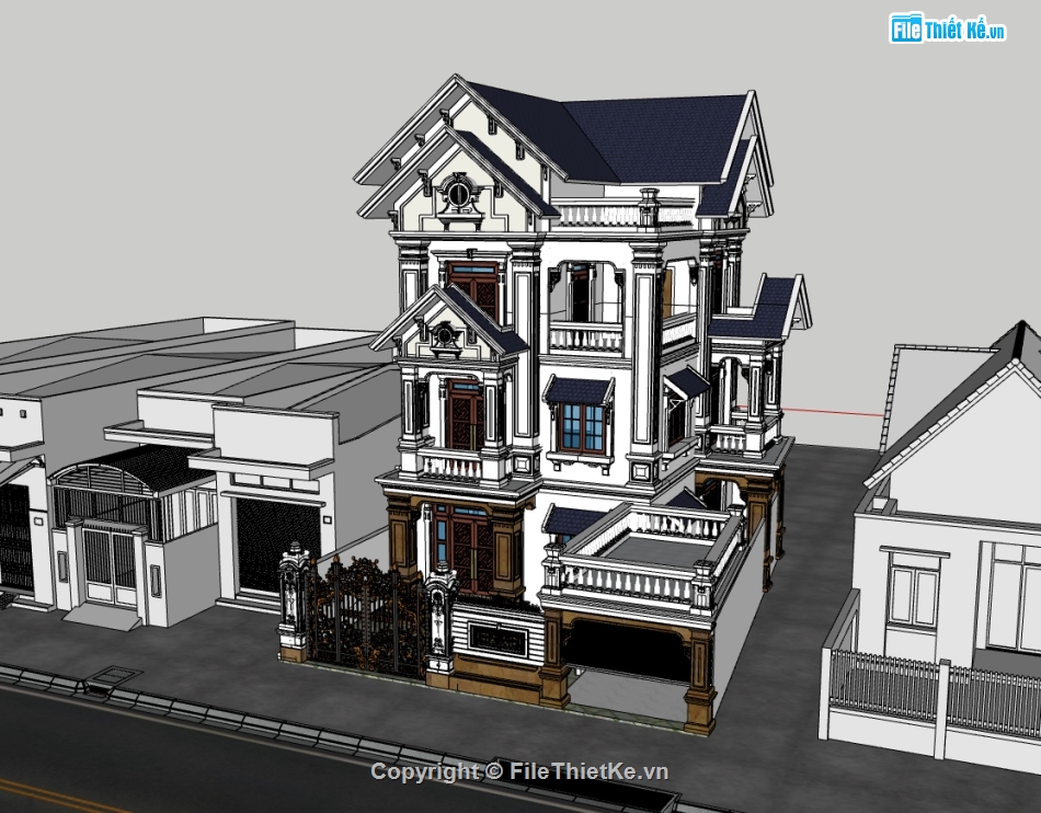 su biệt thự,sketchup biệt thự,su biệt thự 3 tầng