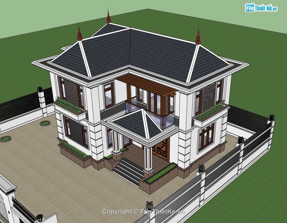 su biệt thự,sketchup biệt thự,biệt thự 3 tầng