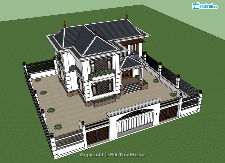 su biệt thự,sketchup biệt thự,biệt thự 3 tầng