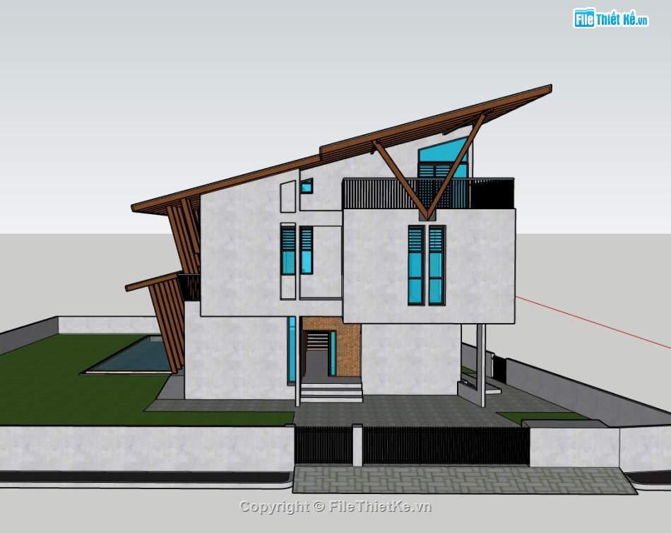 biệt thự 3 tầng,su biệt thự,sketchup biệt thự,-