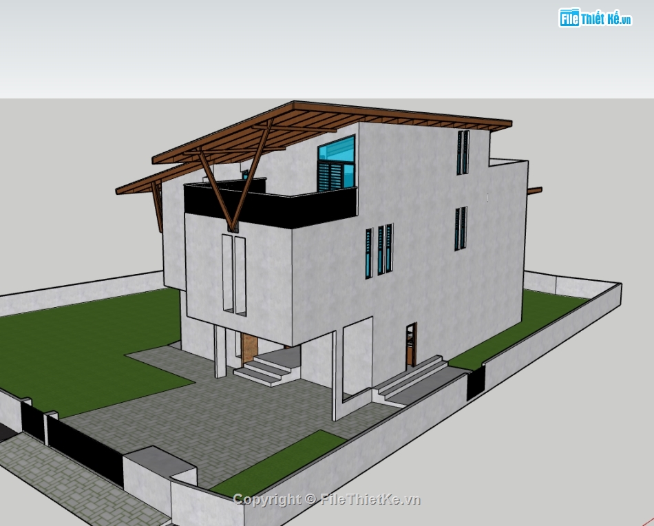 biệt thự 3 tầng,su biệt thự,sketchup biệt thự,-