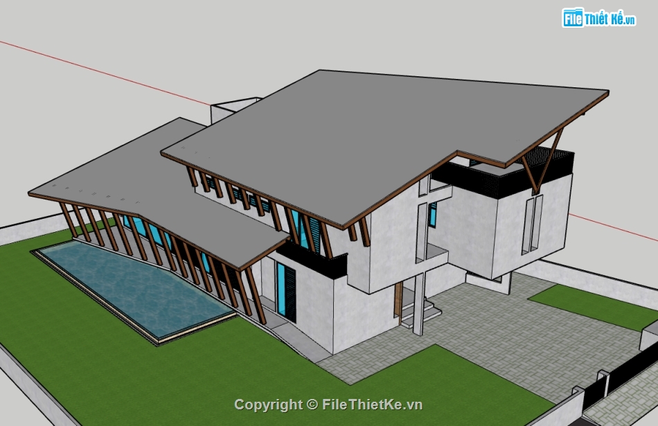 biệt thự 3 tầng,su biệt thự,sketchup biệt thự,-