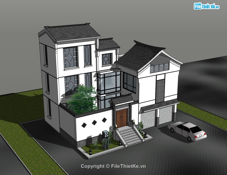 biệt thự  3 tầng,su biệt thự,sketchup biệt thự