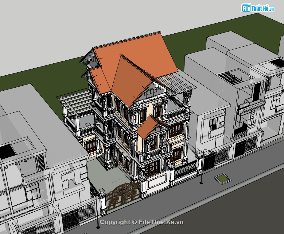 su biệt thự,sketchup biệt thự,su biệt thự 3 tầng