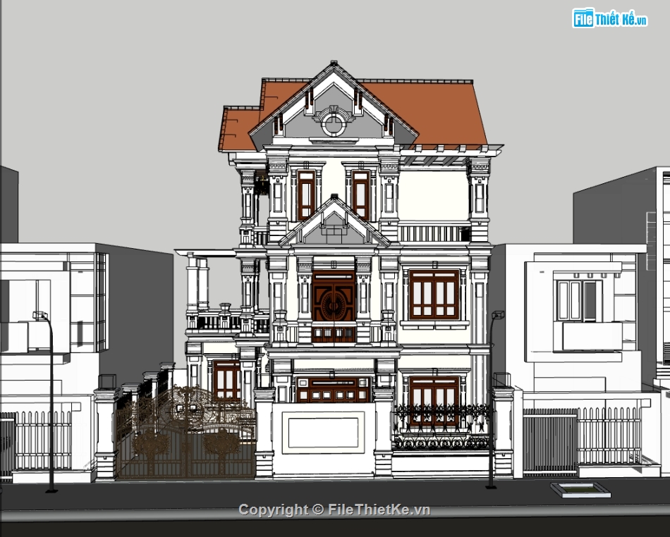 su biệt thự,sketchup biệt thự,su biệt thự 3 tầng