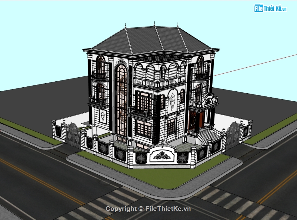 su biệt thự,sketchup biệt thự,biệt thự 3 tầng