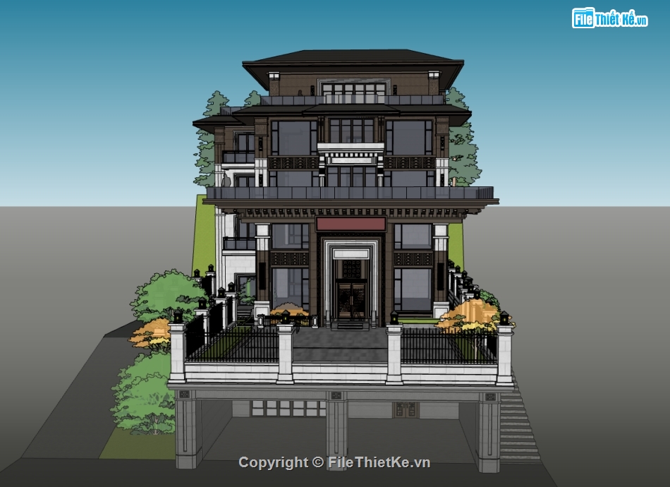 su biệt thự,sketchup biệt thự,su biệt thự 5 tầng