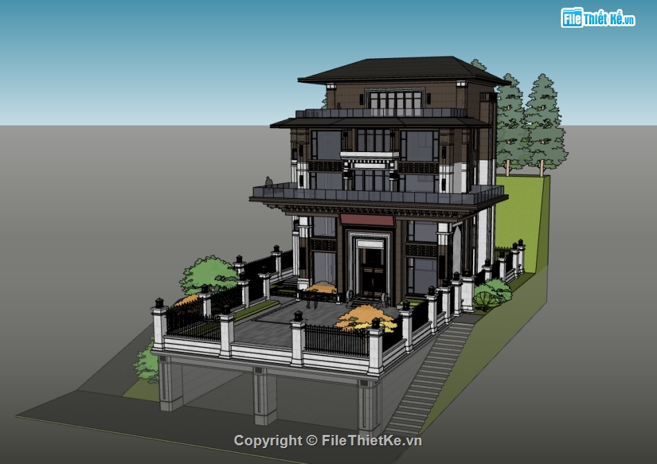 su biệt thự,sketchup biệt thự,su biệt thự 5 tầng