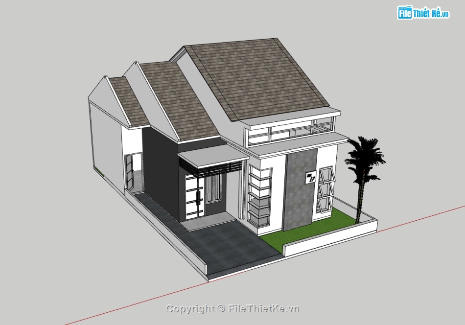 su nhà 1 tầng,sketchup nhà 1 tầng,nhà 1 tầng