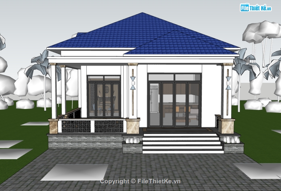 nhà 1 tầng,su nhà 1 tầng,sketchup nhà 1 tầng