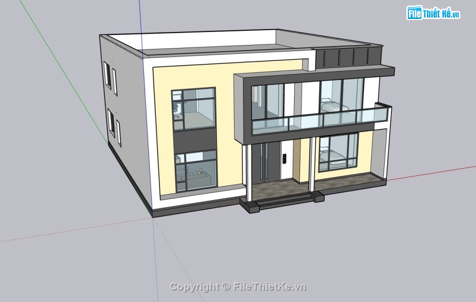 nhà 2 tầng,sketchup nhà 2 tầng,phối cảnh nhà 2 tầng